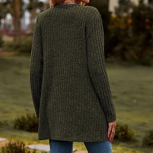 Women's 2024 Long Sleeve Cardigan Sweaters Fashion Casual Solid Open Front Fall Outwear Coat with Pockets4
