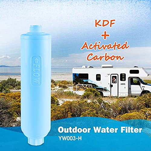 Image of 2-Pack PrimaPure RV Inline Water Filter KDF Activated Carbon Replacement for Camco 40043 Standard Water Hose, Garden Hose, Camping with1 Flexible Hose Certified To NSF /ANSI 42 by IAPMO R&T