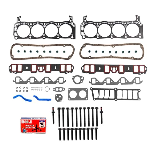 Image of DNJ HGB4113 Engine Cylinder Head Gasket Set with Head Bolt Kit, Complete Repair Set for 1992-1996 Ford Bronco, E-150 Econoline, E-150 Econoline Club Wagon 5.0L V8 16V OHV 302cid
