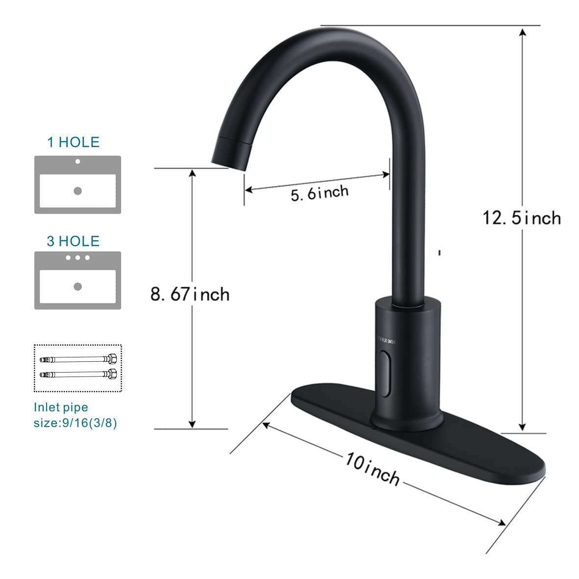 Rubinetto senza contatto automatico con sensore di movimento attivato a mani libere, rubinetto per lavabo con un foro/tre fori, rubinetto da bagno per lavello con sensore intelligente, spegnimento