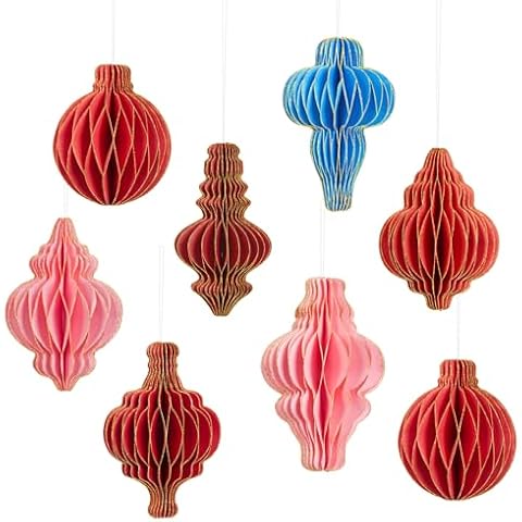 PAPER JAZZ 8 PCS Christmas Paper Honeycomb Ornaments – Hanging Paper Lanterns Paper Christmas Tree Decorations for Christmas Party Centerpieces,Vintage Paper Ornaments for Xmas & New Year Decor Cover