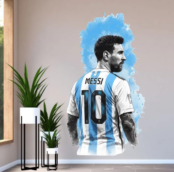 Messi No. 10 Argentina Jersey Wall Decal Sticker, Removable Wall Sticker for Office, Wall Stickers for Bedroom/Living Room/Kids Room, 3D Wall Stickers, Extra Large-image-11