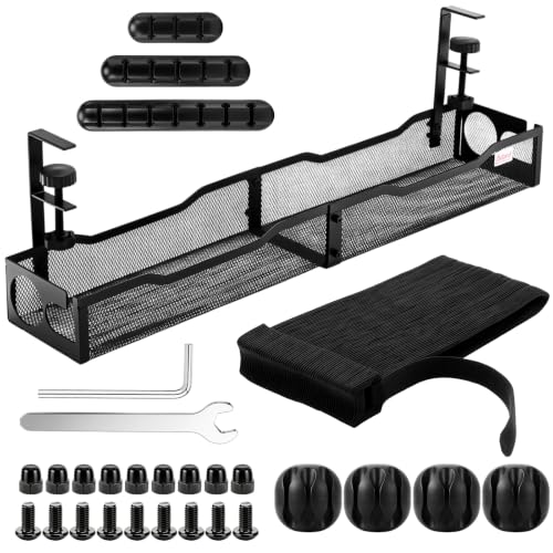 Kit de 98 piezas para gestión de cables, organizador de cables sin taladro de 25 pulgadas bajo escritorio con clips y 70 lazos de gancho y bucle para escritorio de pie, hogar, oficina y gaming miniatura 1