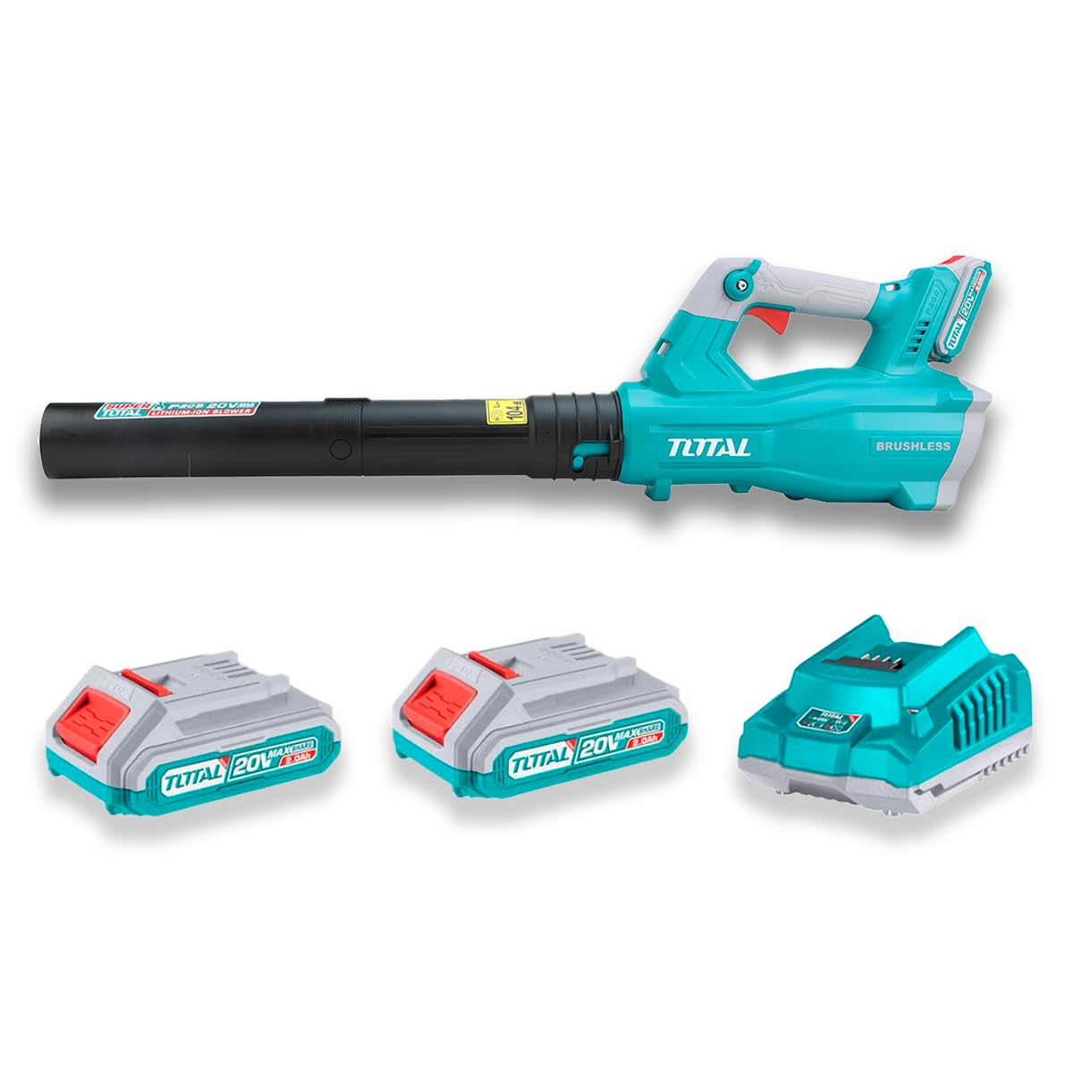 TOTAL - Soplador Brushless a Batería - 83 x 25 x 3 cm - Azul - Volumen de 8,5 m3/min - Soplador con Control de Velocidad Variable para Limpieza de Hojas
