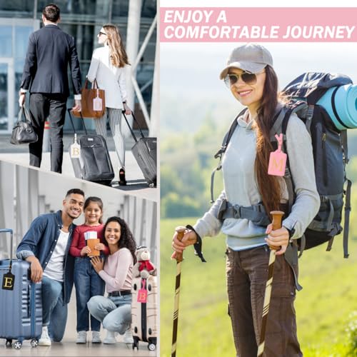 Personalized Initial Luggage Tags for Suitcases,Leather Letter Cute Luggage Tags with Privacy Name Card,Embroidered Monogrammed Travel Bag Backpack Tags Gifts for Women Kids Girls Teens(Black-M) 5