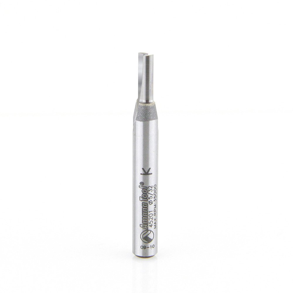 Amana Tool - 45201 Solid Carbide Cutting Edge Straight Plunge CNC Router Bit for Wood High Production 5/32 Dia x 7/16 x 1/4 Inch Shank