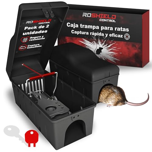 ROSHIELD 2X Trampa para Ratas Caja Matadora   Caja de Seguridad Fácil de Colocar para Hogar, Cobertizo y Garaje Control y Tratamiento (Calidad Profesional, Paquete de 2)