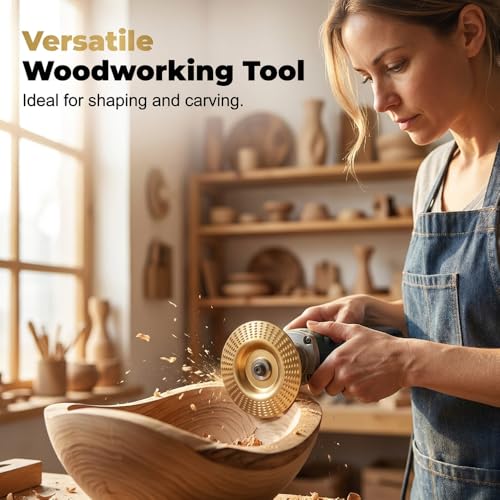 Image of 3PCS Wood Grinding Disc Set for Angle Grinder, Carbon Steel Shaping Wheel Attachments, 4 Inch and 4.5 Inch Angle Grinder Discs for Wood Sanding Carving and Finishing (Gold)