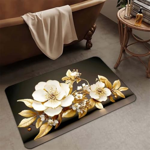 Alfombra de Baño Antideslizante, 80x150cm Alfombrilla Diatomita Baño Súper Absorbente, Alfombrilla Ducha Lavable Stone Bath Mat, Alfombra Piedras para Ducha, Cocina, Bañera y Baños, WC Gold 6-695