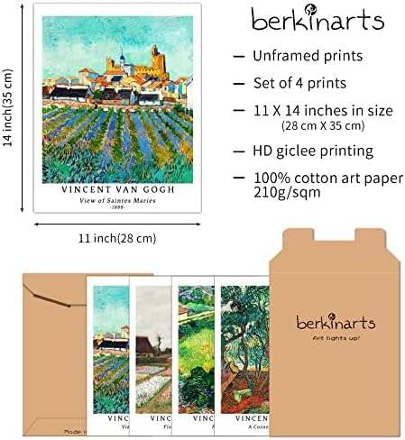 Berkin Arts Wall Art Unframed Prints Giclee Art Paper Set of 4, 11x14 inch Landscape Artwork, Modern Decoration Trees Beautiful Flowers Retro Famous Painting Giclee Prints Vincent Van Gogh Poster