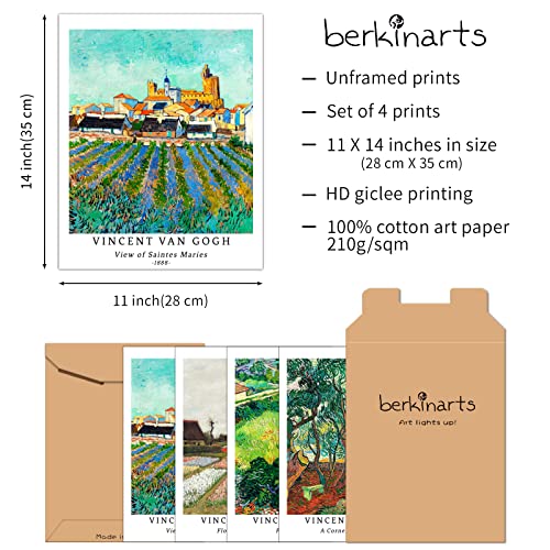 Berkin Arts Wall Art Unframed Prints Giclee Art Paper Set Of 4, 11X14 Inch Landscape Artwork, Modern Decoration Trees Beautiful Flowers Retro Famous Painting Giclee Prints Vincent Van Gogh Poster #TOP1