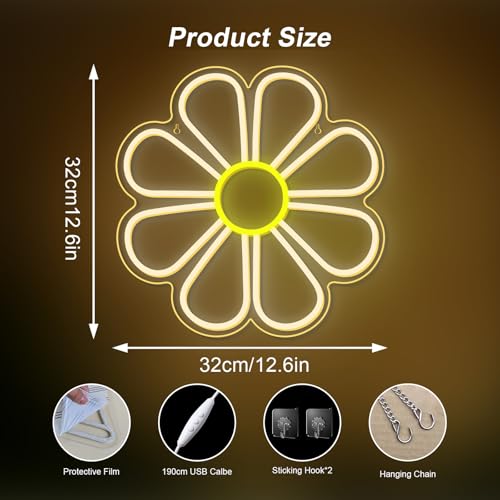 Image of Flower Neon Sign Daisy Window Light Light Up Flowers for Window Warm White Flower Led Sign for Wall Decor Bedroom Party Shop for Birthday Mother's Day