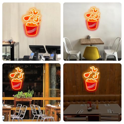 Image of Fried Chicken Neon Sign, Chicken Led Light USB Powered Dimmable LED Sign for Street Food Neon Light, wall light retro, fast food sign, decor bar, fried chicken sign, Food Signs for Buffet