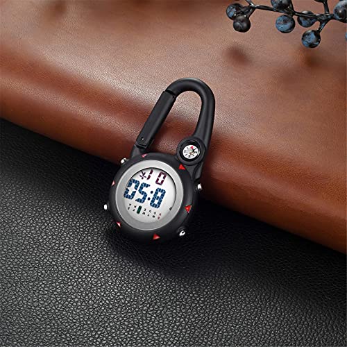 clip on multi-function digital carabiner watch backpack fob watch for men and women with alarm clock date week for nurses doctors chefs climbers home office outdoor use