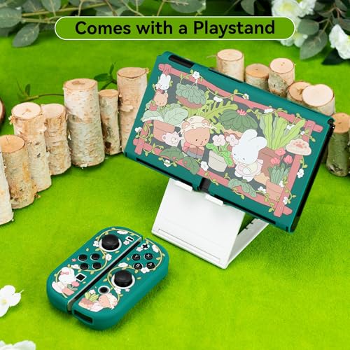 Image of GeekShare Protective Case Slim Cover Case Compatible with Switch OLED and Joystick - Shock-Absorption and Anti-Scratch Skin Case for OLED Switch - Bunny Garden