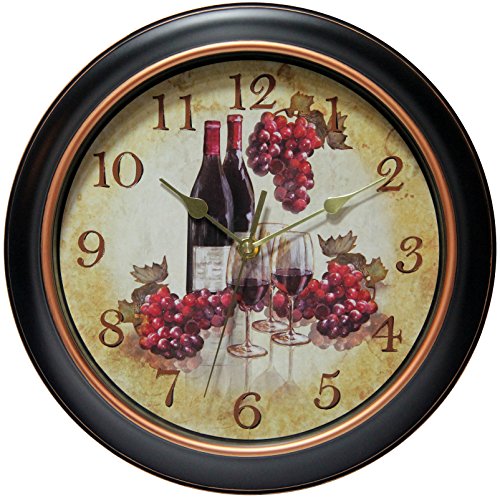 Infinity Instruments LTD. Pinot 12 inch Rustic Round Non-Ticking Silent Battery Operated Easy to Read Wall Clock for Living Room, Bedroom, Kitchen, Home Office