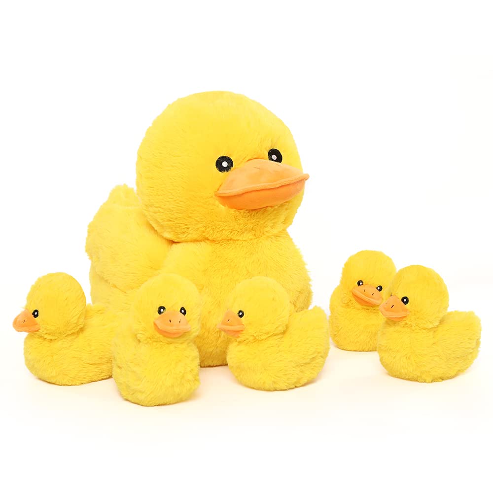 MaoGoLan Duck Stuffed Animals, Big Stuff Mommy Duck with 5 Ducklings, 6PCs Large Quack Plush Set for Boys Girls, Birthday Easter Gift 16 inches