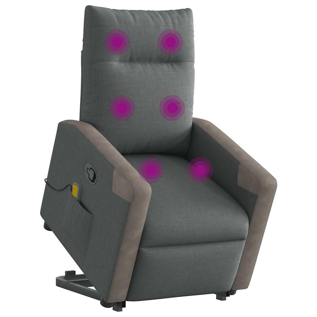 Massagesessel mit Aufstehhilfe Dunkelgrau Stoffbezug 69x86x100 cm Relaxsessel mit 6-Punkt-Vibrationsmassage und manueller Liegefunktion für Wohnzimmer und Leseecke