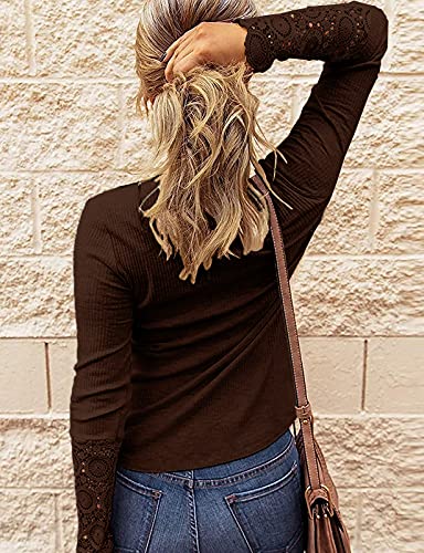 Image of Kancystore Women's Fall Long Sleeve Tops Lace V Neck Button Down Henley Shirts Tunic Blouses