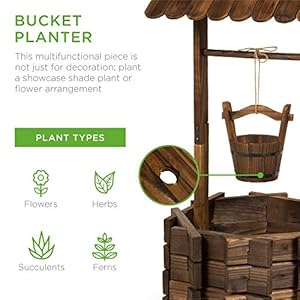 Best Choice Products Rustic Wooden Wishing Well Planter Outdoor Home Décor for Patio, Garden, Yard w/Hanging Bucket Best Choice Products Rustic Wooden Wishing Well Planter Outdoor Home Decor for Patio Garden Yard wHanging Bucket