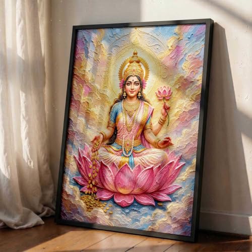 Image of CRAFTLYN Hindu God Wall Art WALL ART Prints Framed Spiritual Religious Paintings for Living Room, Pooja Room, Bedroom, Office, Meditation Room, Home Decor (Saraswati ma, 13X19, Black)