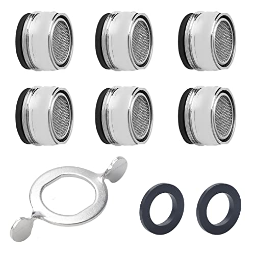 E-RFSEY Wasserhahn Sieb M24, 6 Stück Strahlregler Perlator Einsatz Perlatoren für Wasserhähne mit Edelstahl Wasser Sparen und ABS Filter inkl 8 Dichtung und 1 Verchromten Perlator Schlüssel Cover