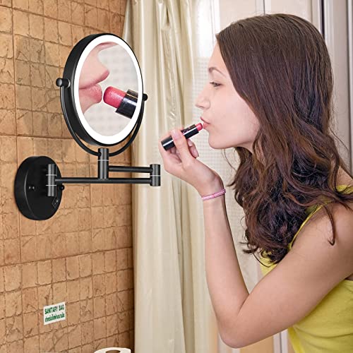 Sanawell 8 Inch Led Wall Mounted Makeup Mirror Double Sided With 1X/10X Magnification Extendable Lighted Magnifying Vanity Mirror With Light 360° Swivel Mirror Powered By Plug In (Matte Black) #TOP5
