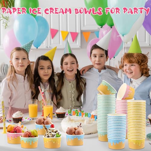 Image of 200 Pcs 8 oz Ice Cream Cups Paper Disposable Dessert Bowls Paper Ice Cream Sundae Bowls Bulk Dessert Cups Yogurt Snack Soup Containers for Cold or Hot Food Summer Birthday Party Supplies