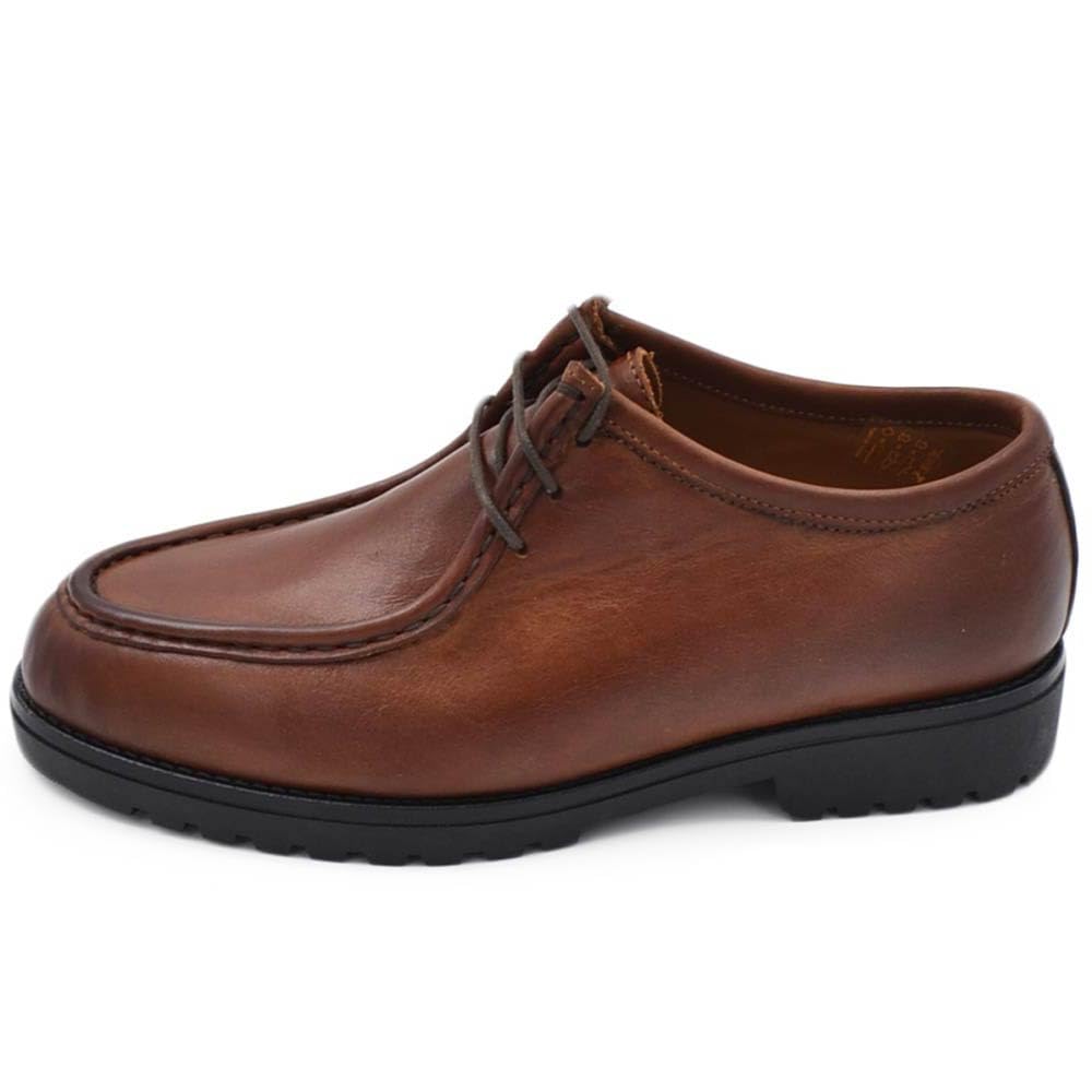 Scarpa Uomo Modello Ingegnere in Vera Pelle Cuoio Abrasivato con Gomma Nera Ultraleggera E Lacci Tono su Tono