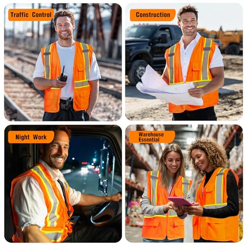 Image of ProtectX High Visibility ANSI Class 2 Safety Vest with 4 Pockets