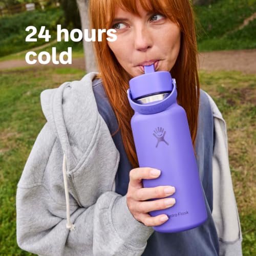 Image of Hydro Flask Water Bottle - Insulated Stainless Steel - Wide Mouth Flex Straw Lid, Non Spill, Leakproof and Refillable in 32 Oz Deep Teal