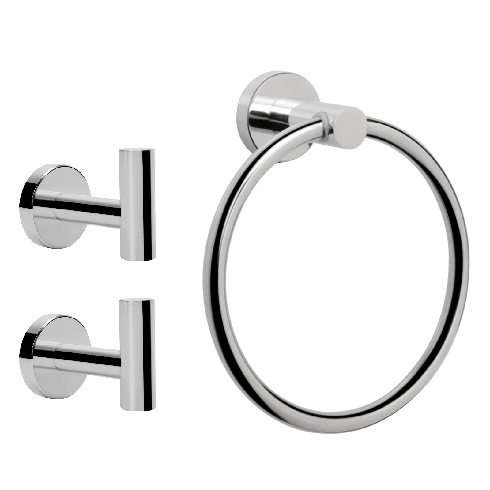 NearMoon 3 Pieces Bathroom Hardware Set, Bath Towel Ring and 2 Towel Hooks- Stainless Steel Hand Towel Hanger and Robe Hooks Accessories, Wall Mounted