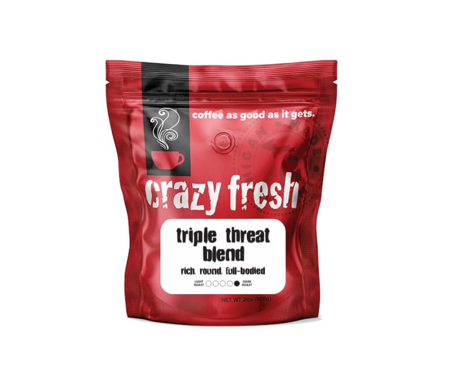 Crazy Fresh Triple Threat Dark Roast Whole Bean Coffee Bold 2 lb Blend of Estate Beans Small Batch Roasted Fresh Since 1911