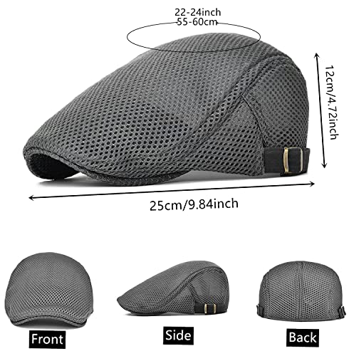 Image of stablerice 4 /6 Pieces Men's Mesh Flat Cap Breathable Summer Newsboy Hat for Men Ivy Cap Cabbie Flat Cap Boinas para Hombre