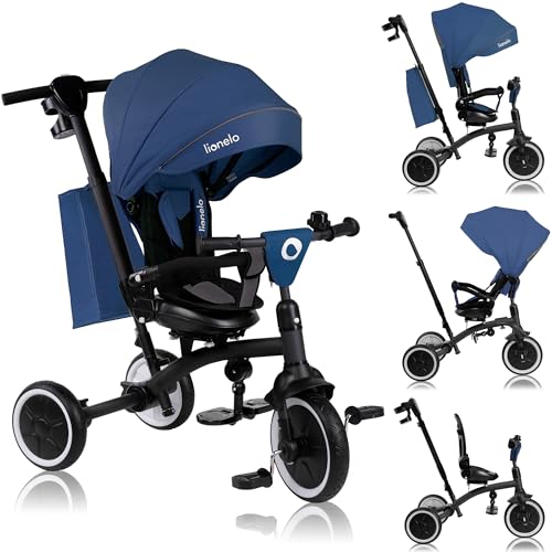 LIONELO Tris Plus Bicicleta de Paseo Triciclo Multifunción de 9 Meses a 25 kg, Carrito Bebé, Ruedas Grandes PU Asiento Giratorio 360° Respaldo Ajustable Montaje sin Herramientas