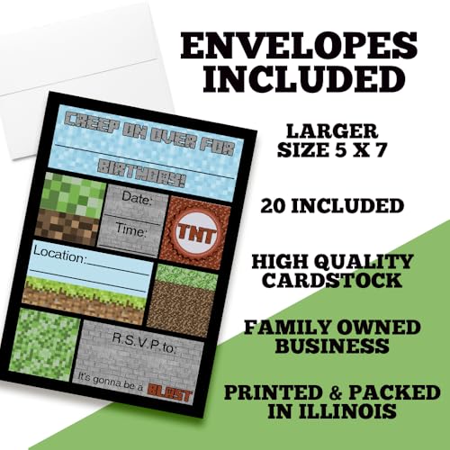 Creepy Pixel Miner Invitations - 20 Pack