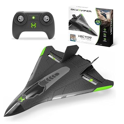 Sky Viper Vector Performance RC Plane, up to 45 MPH, 1-Touch Stunts, Rechargeable Battery