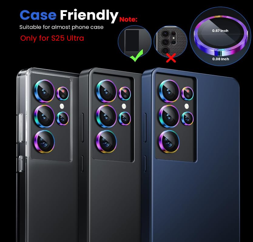 Image of WSKEN for Samsung Galaxy S25 Ultra Camera Lens Protector - Ultra Thin | Case Friendly, 9H Shatterproof Tempered Glass, Anti Scratch Metal Circle, Camera Screen Protector Cover Accessories, Colorful