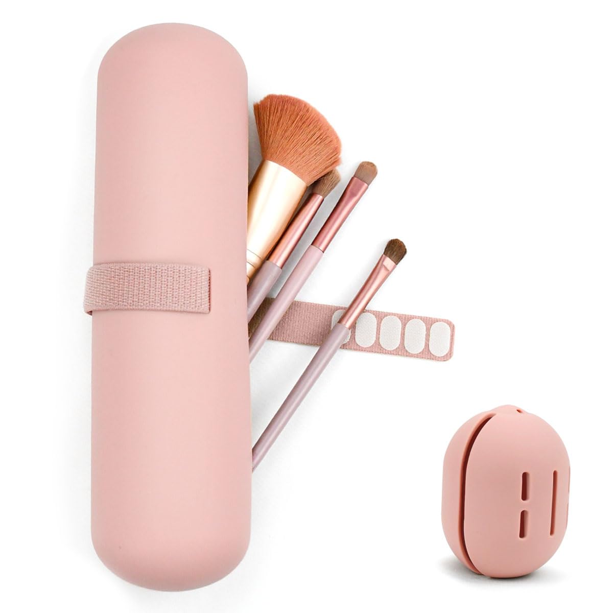MSIHEY Neceser portátil, 1 soporte de silicona para brochas de maquillaje y 1 soporte para esponja de maquillaje, bolsa de maquillaje esencial, organizador de brochas de maquillaje de silicona para
