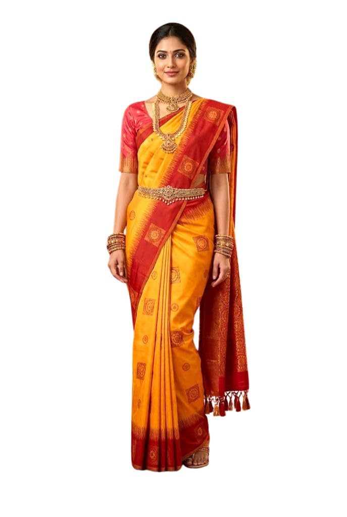 SREE KUMARAN Women's Kanchipuram Kubera Silk Pure Pattu Sarees With Blouse (VSK355-2), olive green,Blue