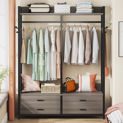 Image of Tribesigns Freestanding Closet Organizer, Garment Rack with 4 Drawers, Gray