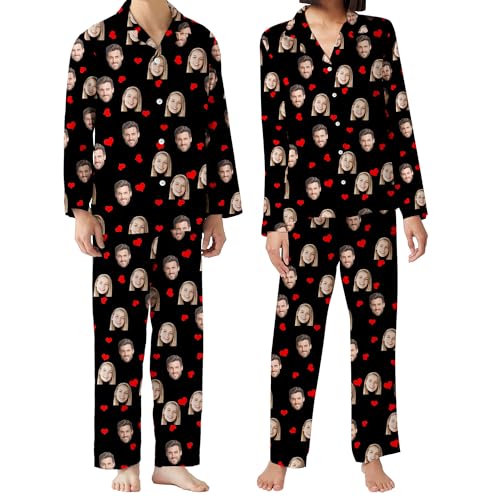 Personalized Matching Pajamas Set For Couples Women Men Custom Funny Photo Face Pjs Gifts For Birthday Valentine's Day