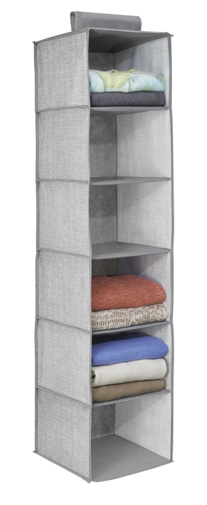 InterDesign Polypropylene Fabric in Jute pattern Hanging Closet Shelf Organiser, 6 Shelves - Gray