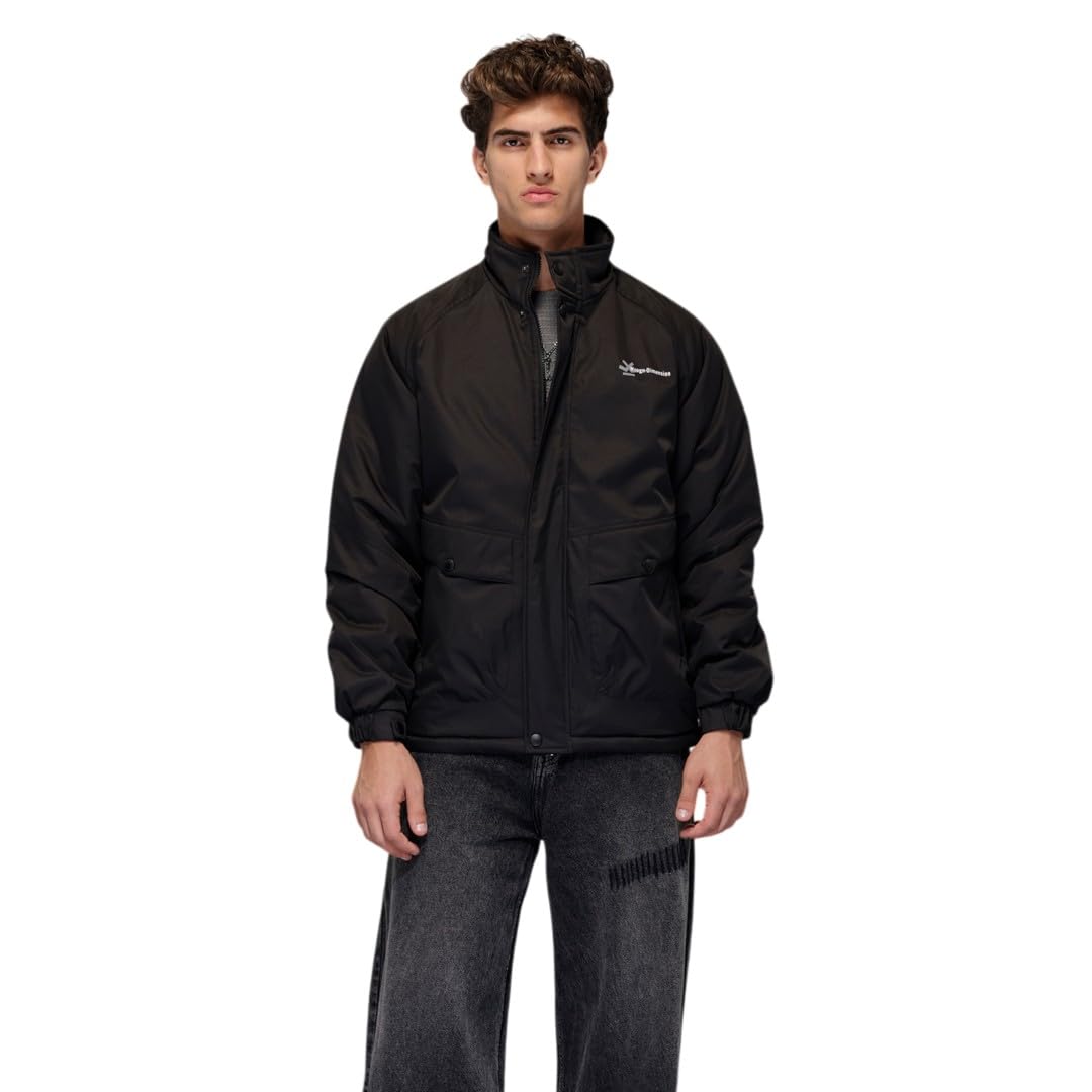 WROGN Men's Arctic Shield Insulated Nylon Puffer Jacket | High-neck Design | Oversized Fit in neutral
