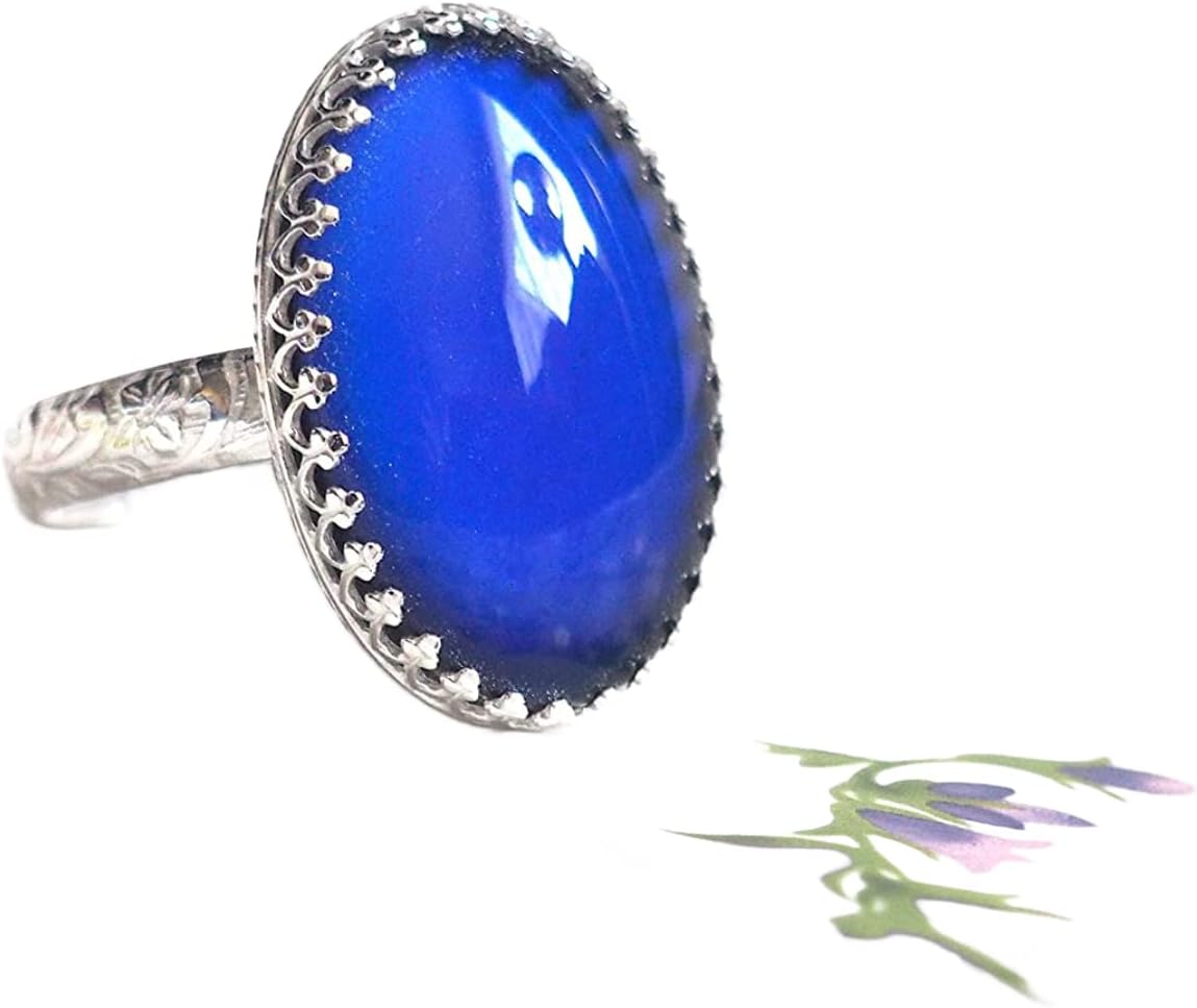 Large Crown Mood Ring in Sterling Silver with Floral Band