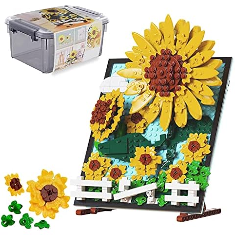 Sunflower 3D Picture Decorations Painting Building Blocks Artificial Flowers Building Toy Kit Educational Gift for Kids Adults Unique Home Decor and Great Birthday Valentine's Day Gifts for Her Women Cover