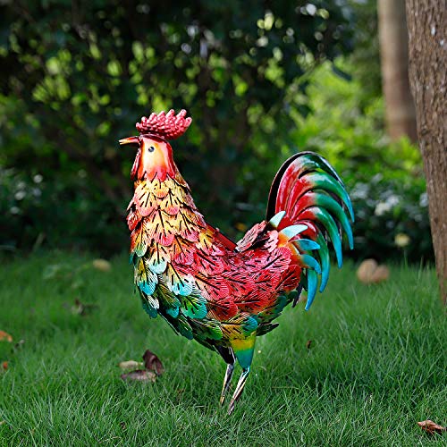 chisheen Rooster Decor Metal Yard Art Sculpture Chicken Outdoor Garden Statues - Thumbnail 3
