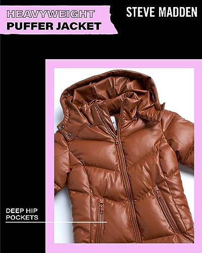 Steve Madden Girls' Jacket – Heavyweight Faux Leather Quilted Puffer Coat for Girls (4-16)3