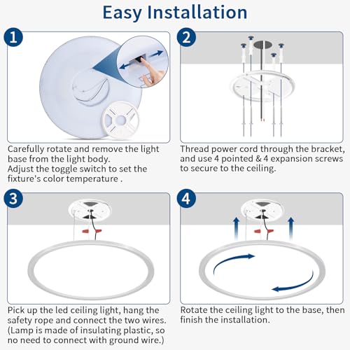 Glowall 20'' Led Flush Mount Ceiling Light Fixture, 42W 4200LM, Dimmable & 3000K/4000K/6500K Selectable, Modern Ceiling Lamp for Dining Room, Kitchen, Bedroom, Office, Hotel, Wired by Glowall - Image 7