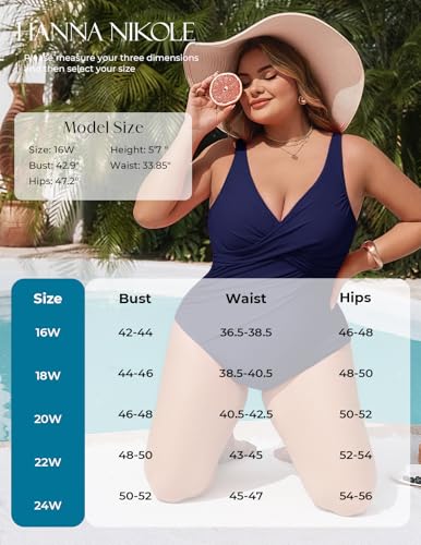Hanna Nikole False Overlapping Tummy Control Bathing Suits for Women,Swimsuit with Adjustable Shoulder Straps Navy Blue 24W — view 6